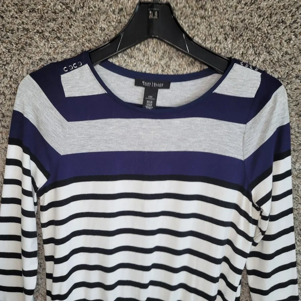 White House Black‎ Market Top Womens XXS Striped 3/4 Sleeve Tunic Stretch Casual - Picture 4 of 9